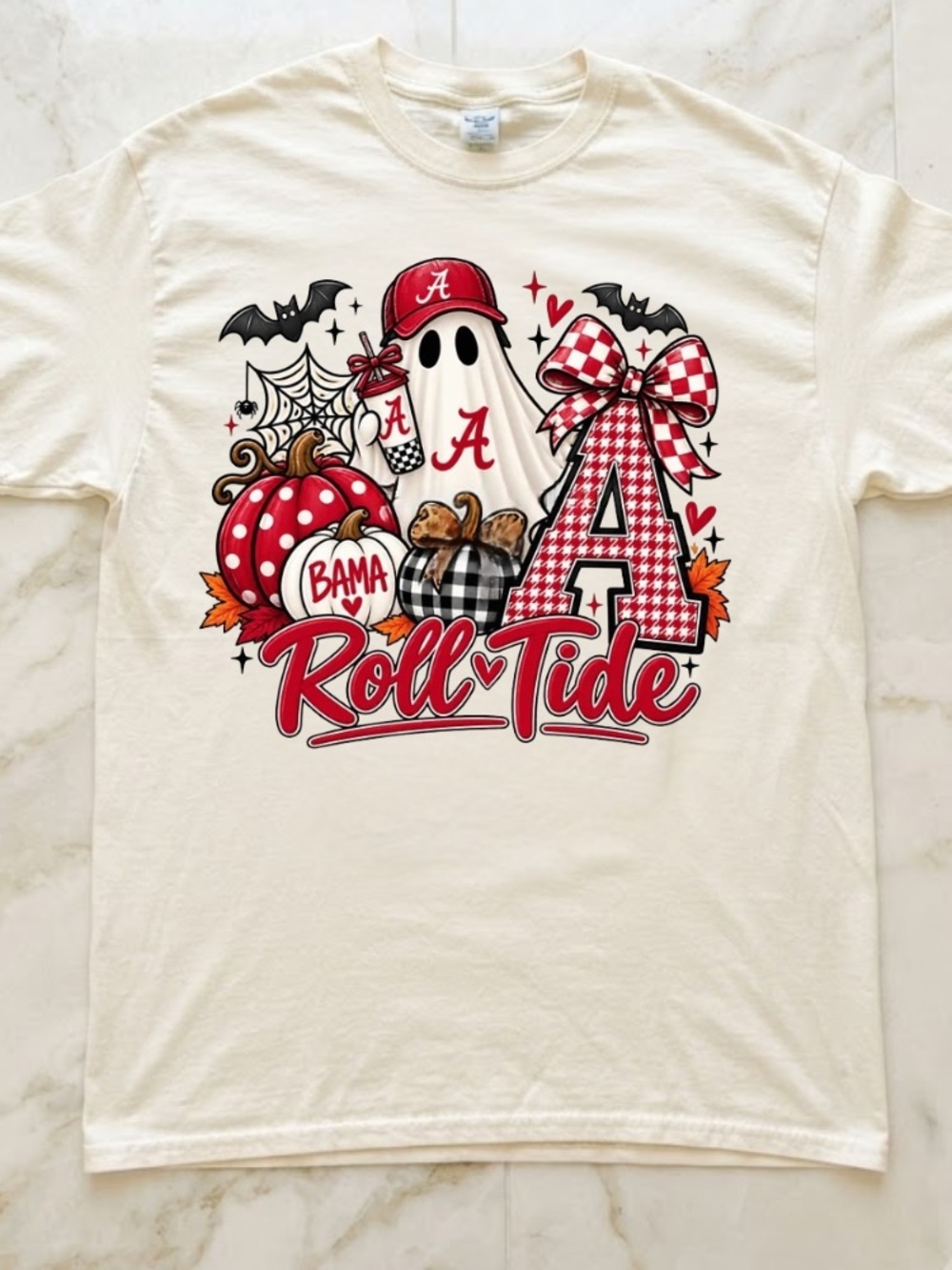 Roll Tide Bama Alabama Ghost Pumpkin Halloween Vintage White T-Shirt
